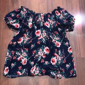 Off the Shoulder Navy Floral Blouse - Size L